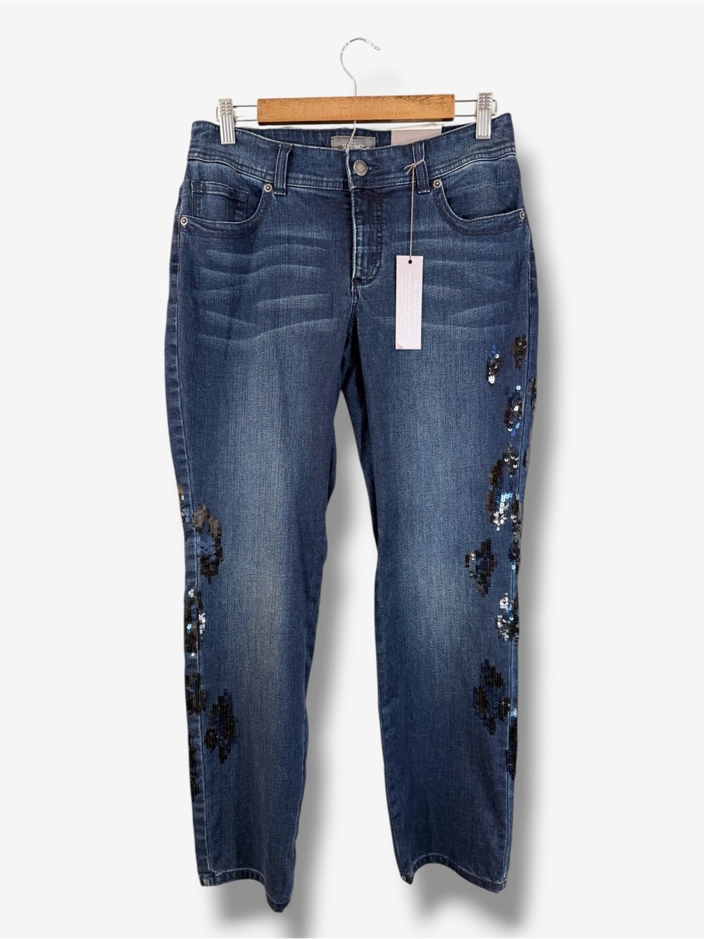 Chico’s So Slimming Ankle Jeans Size 00 (XS/2) Dark Wash Animal Print Sequin